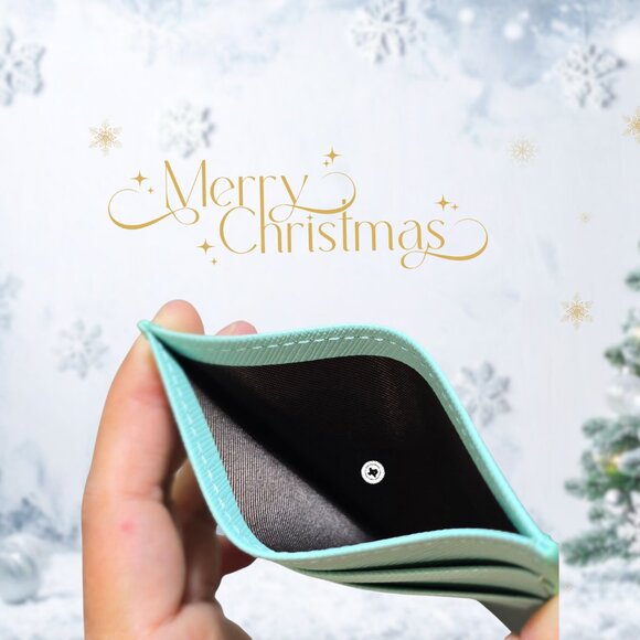 Personalized Mint Teal Leather Card Holder | A Special Gift for Her - Picture 2 of 3